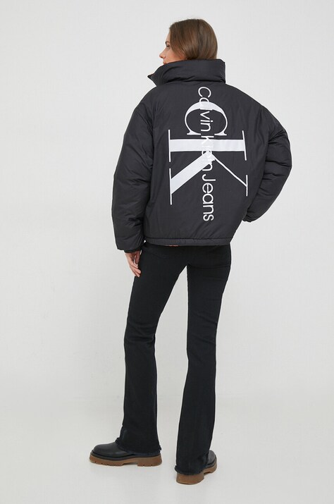 Calvin Klein Jeans geaca cu doua fete femei, culoarea negru, de iarna, oversize