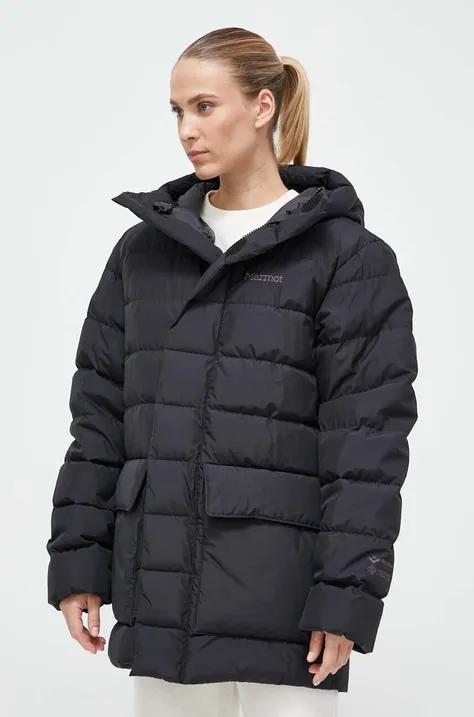 Páperová bunda Marmot dámska, čierna farba, zimná, oversize