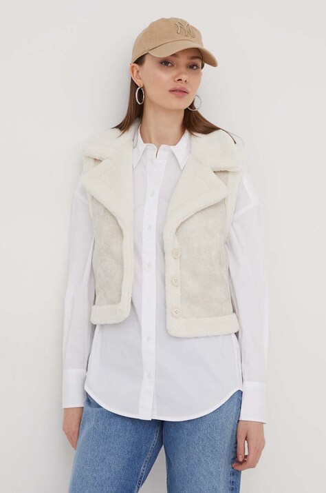 Hollister Co. vesta femei, culoarea bej, de tranzitie