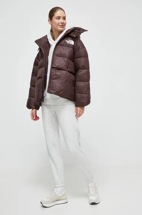 Куртка The North Face жіноча колір коричневий зимова oversize