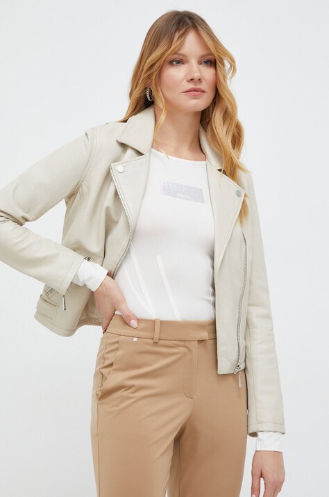Guess geaca ramones de piele femei, culoarea bej, de tranzitie