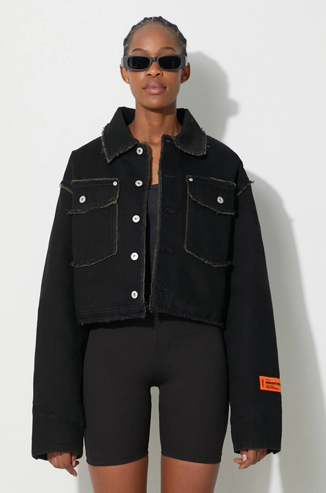 Heron Preston geacă din denim Rebuilt Denim Jacket femei, culoarea negru, de tranziție, oversize, HWYE013F23DEN0011000