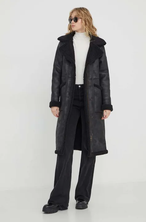Пальто Superdry жіночий колір чорний перехідний