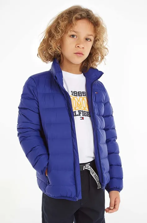 Detská páperová bunda Tommy Hilfiger tmavomodrá farba