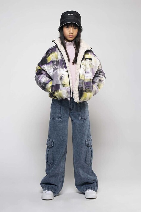 Detská obojstranná bunda Dkny zelená farba