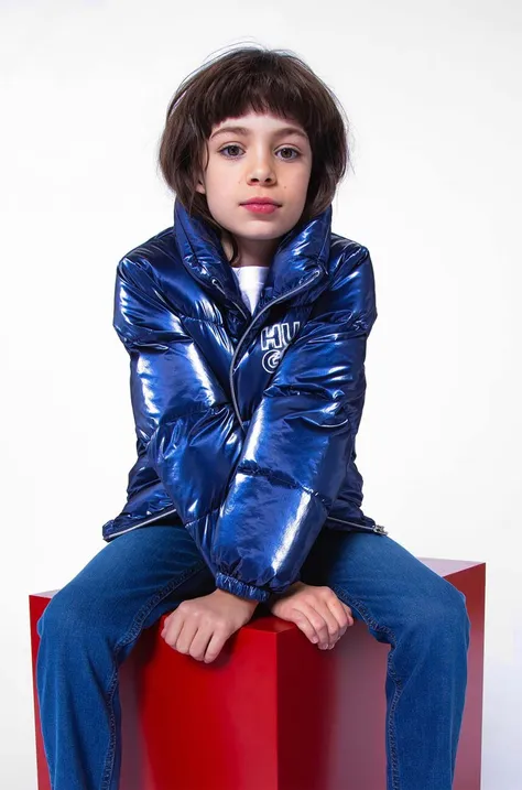 Παιδικό μπουφάν HUGO χρώμα: ναυτικό μπλε