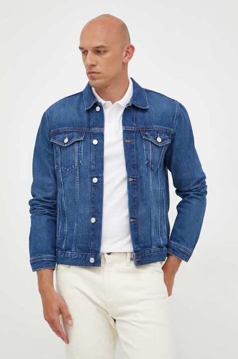 Tommy Hilfiger geacă din denim bărbați, culoarea bleumarin, de tranziție MW0MW32110