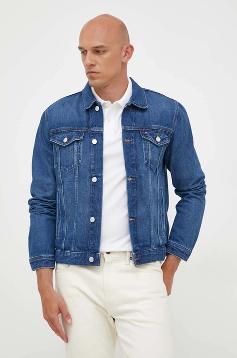 Tommy Hilfiger geacă din denim bărbați, culoarea bleumarin, de tranziție MW0MW32110