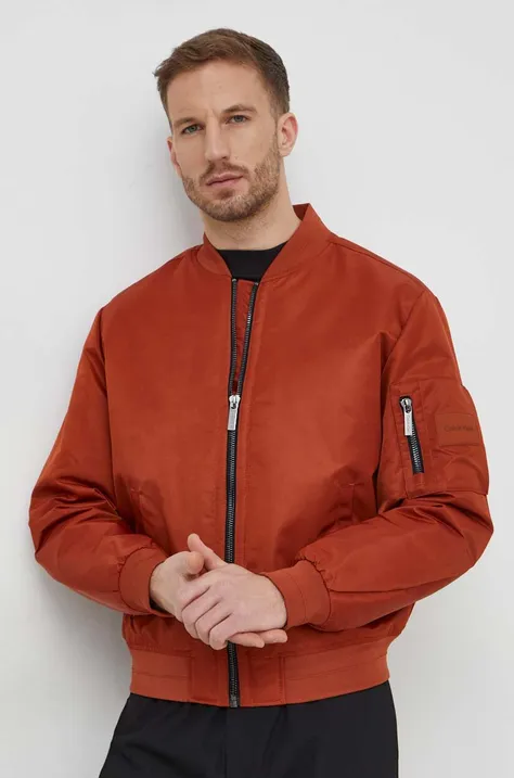 Calvin Klein kurtka bomber męski kolor brązowy przejściowa