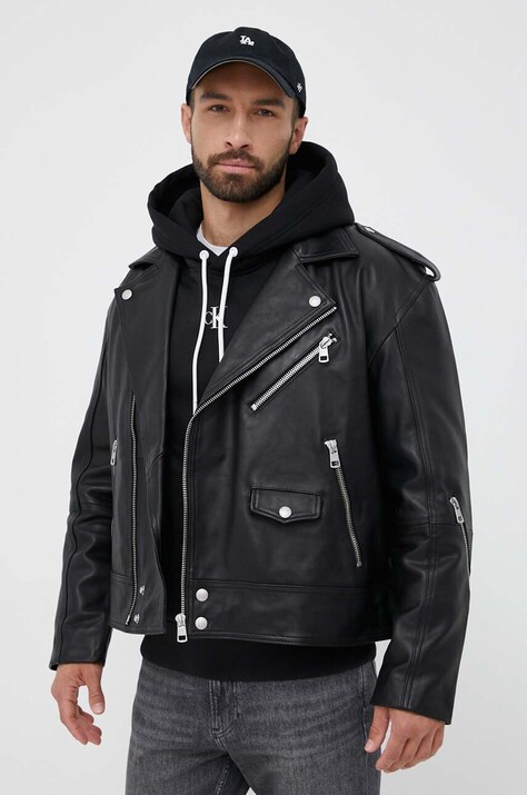 Kožený křivák Calvin Klein Jeans pánský, černá barva, přechodný, J30J323398