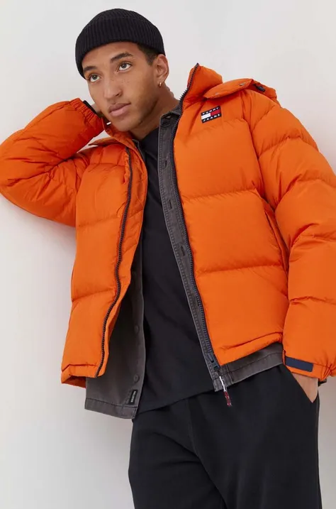 Páperová bunda Tommy Jeans pánska, oranžová farba, zimná