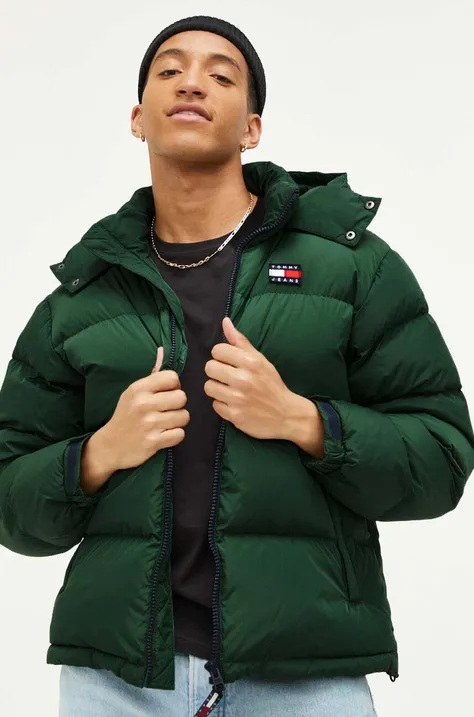 Пухова куртка Tommy Jeans чоловіча колір зелений зимова