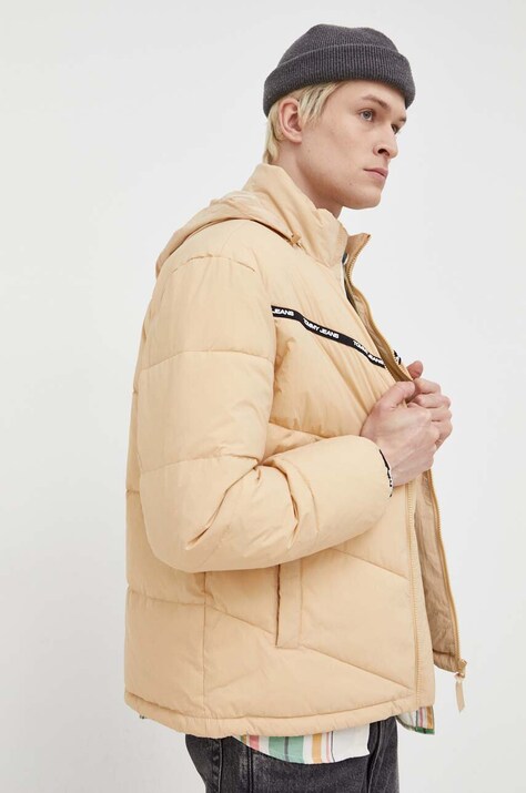 Tommy Jeans geaca barbati, culoarea bej, de iarna