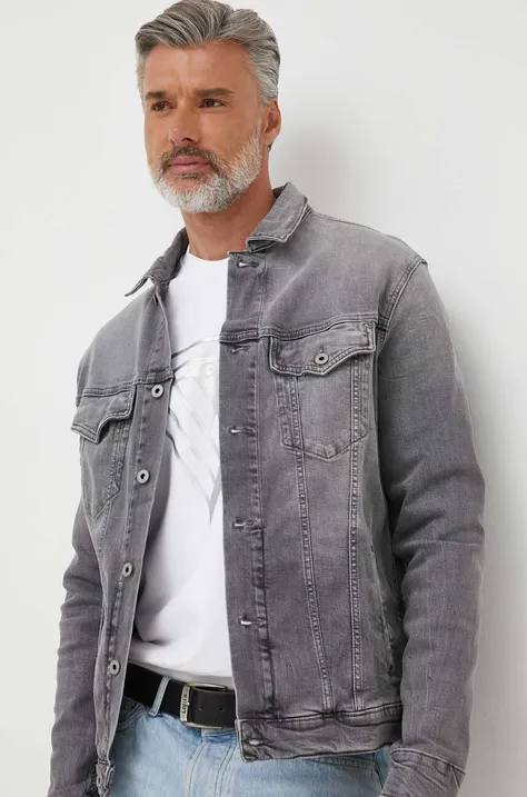 Rifľová bunda Pepe Jeans Pinners pánska, šedá farba, prechodná