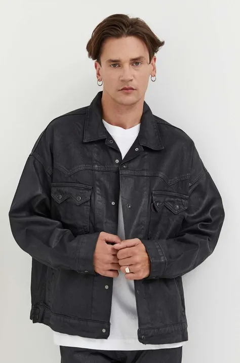 Pamučna jakna Levi's boja: crna, za prijelazno razdoblje, oversize