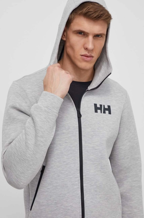 Спортивна кофта Helly Hansen Hydropower Ocean 2.0 колір сірий з капюшоном з принтом