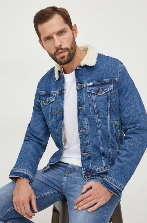 Guess kurtka jeansowa męska kolor niebieski przejściowa