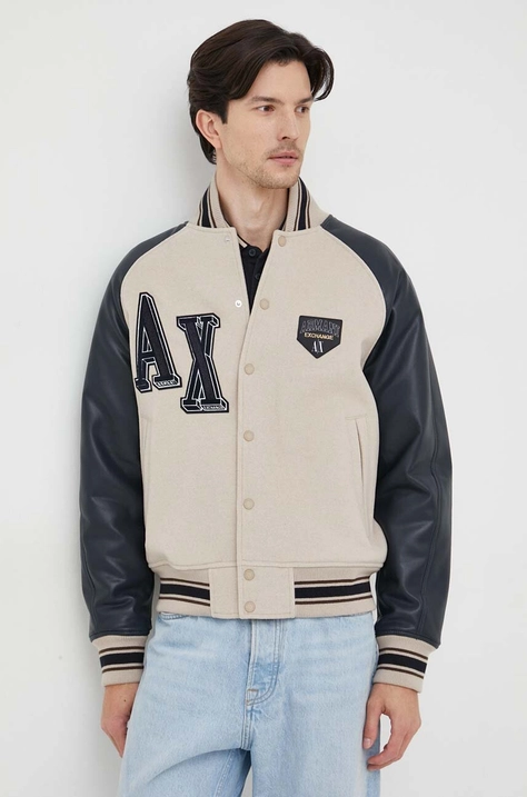 Armani Exchange kurtka bomber z domieszką wełny przejściowa