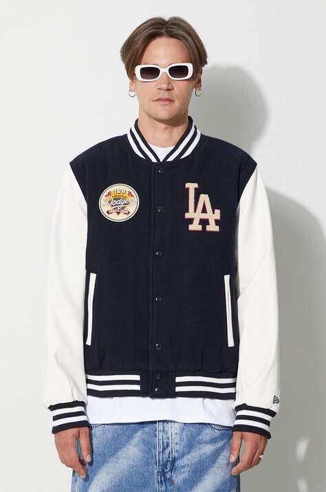 Куртка-бомбер с примесью шерсти New Era цвет синий переходная LOS ANGELES DODGERS