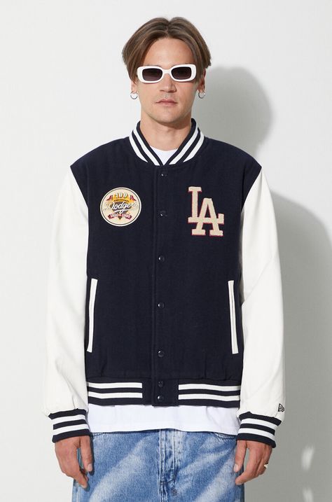New Era wool blend bomber jacket navy blue color LOS ANGELES DODGERS