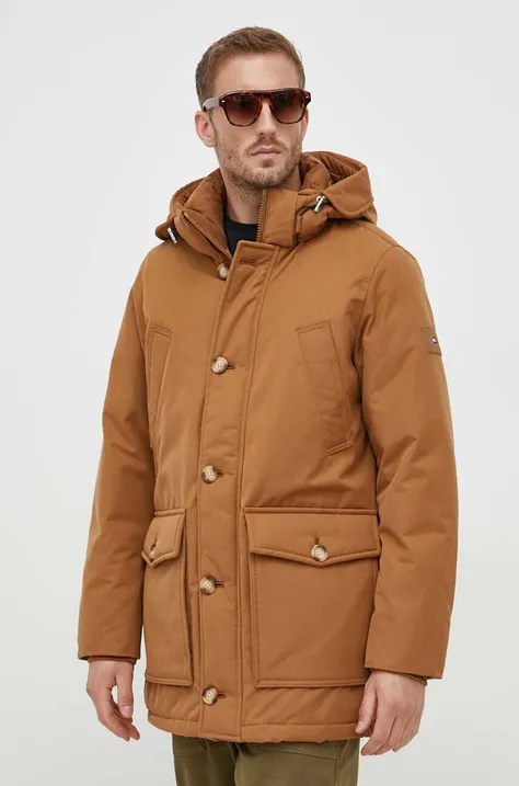 Tommy Hilfiger kurtka puchowa męska kolor brązowy zimowa
