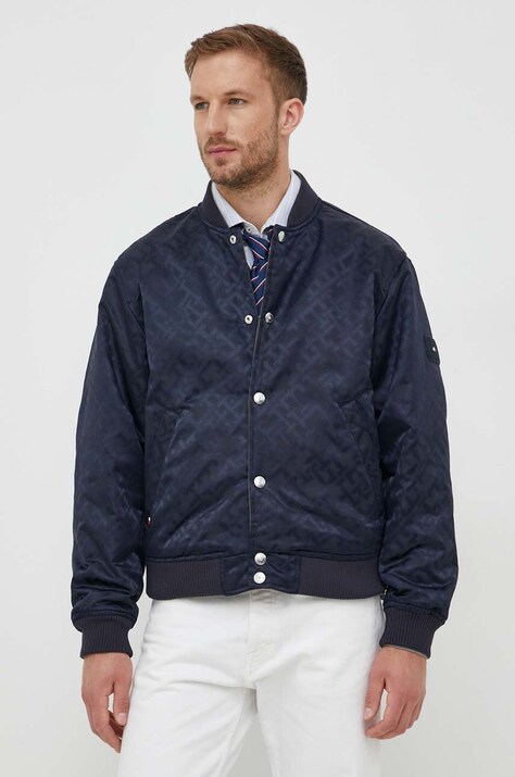 Oboustranná bomber bunda Tommy Hilfiger pánská, zelená barva, přechodná