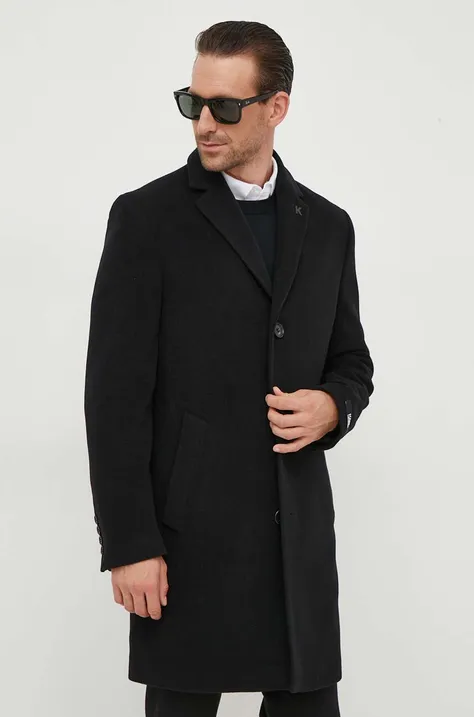 Karl Lagerfeld płaszcz wełniany kolor czarny przejściowy