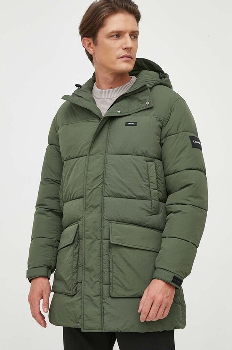 Calvin Klein geaca barbati, culoarea verde, de iarna