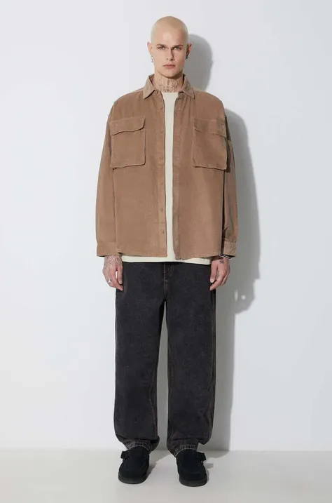 Taikan geacă Shirt Jacket Corduroy bărbați, culoarea maro, cu guler clasic, regular TK0002.DNECRD