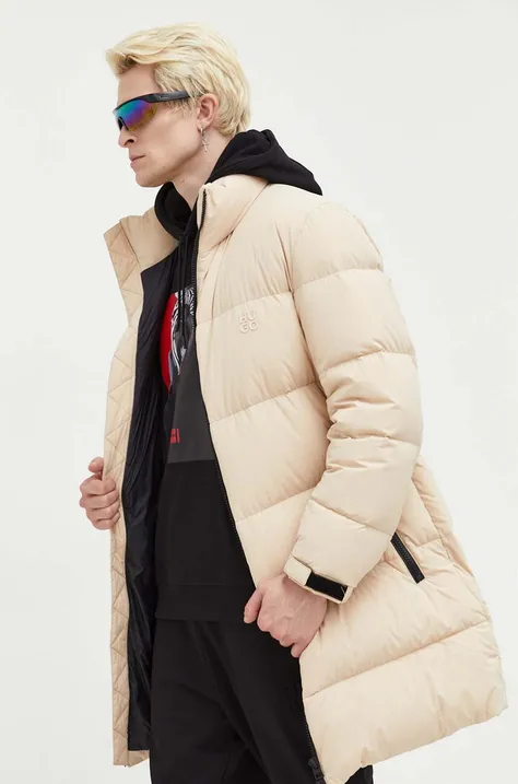 Пухова куртка HUGO чоловіча колір бежевий зимова