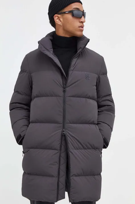 Пухова куртка HUGO чоловіча колір сірий зимова