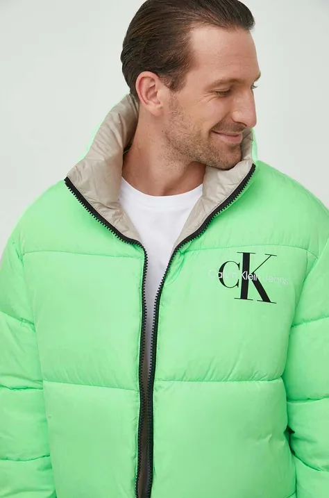 Calvin Klein Jeans kurtka dwustronna męska kolor beżowy zimowa oversize
