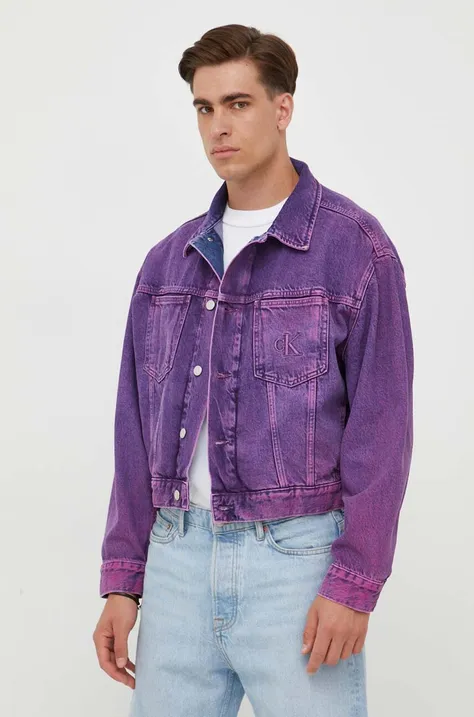 Rifľová bunda Calvin Klein Jeans pánska, fialová farba, prechodná