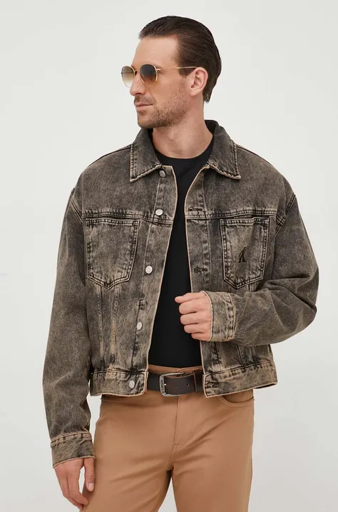 Джинсова куртка Calvin Klein Jeans чоловіча колір коричневий перехідна oversize