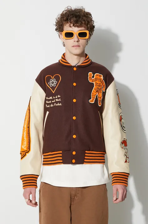 Куртка-бомбер с примесью шерсти Billionaire Boys Club цвет коричневый зимняя