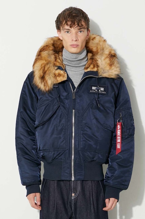Bunda Alpha Industries 45P Hooded Custom 113145.07, pánska, tmavomodrá farba, zimná, oversize