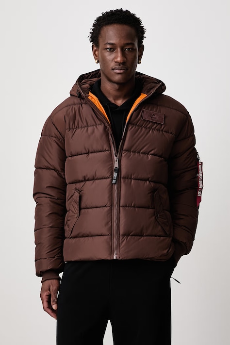 Alpha Industries Hooded Puffer Puffer Alpha Faux Down kurtka zimowa męska brązowa 118113