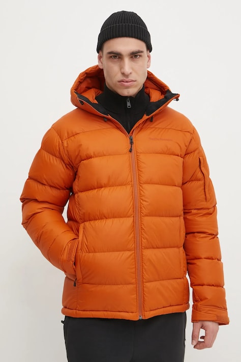 Péřová bunda Peak Performance pánská, oranžová barva, zimní