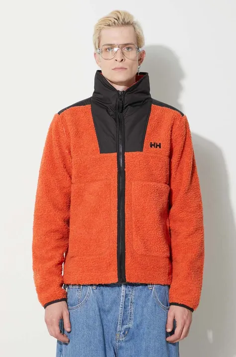 Helly Hansen sweatshirt EXPLORER PILE JACKET men's orange color 53987