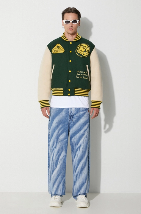 Bomber bunda Billionaire Boys Club TROPICAL VARSITY JACKET zelená barva, přechodná, B23301