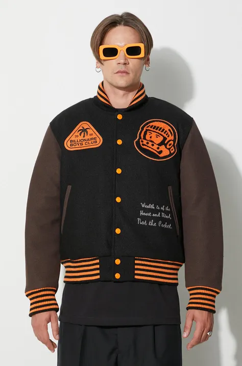 Bomber jakna Billionaire Boys Club TROPICAL VARSITY JACKET za muškarce, boja: crna, za prijelazno razdoblje, B23301