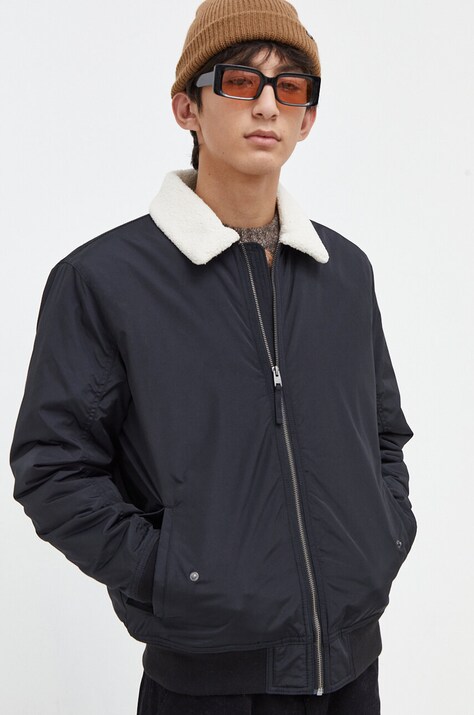 Hollister Co. geaca barbati, culoarea negru, de tranzitie