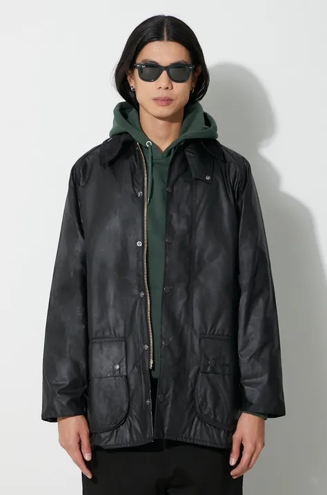 Bavlnená bunda Barbour Beaufort Wax Jacket čierna farba, prechodná, MWX0017