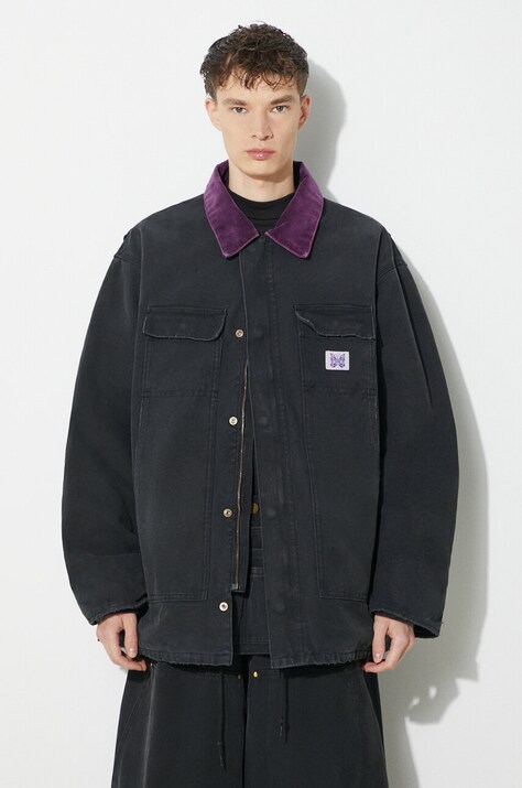 Džínová bunda Needles Lumberjack Coat pánská, černá barva, zimní, oversize, NS157