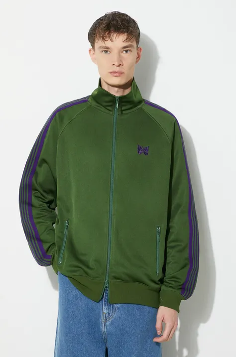 Needles felpa Track Jacket uomo colore verde con applicazione NS244