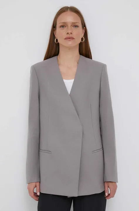 Calvin Klein geaca de lana culoarea gri, oversize, neted