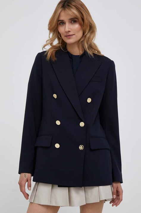 Lauren Ralph Lauren geaca de lana culoarea albastru marin, cu doua randuri de nasturi, neted