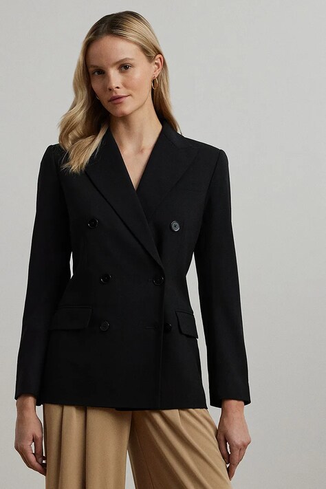 Вълнено сако Lauren Ralph Lauren в тъмносиньо с двуредно закопчаване с изчистен дизайн 200911071