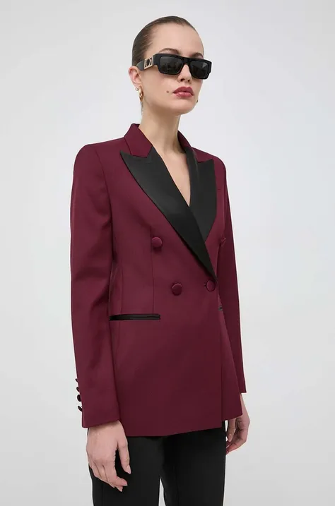 Пиджак с примесью шерсти BOSS цвет бордовый двубортный однотонная