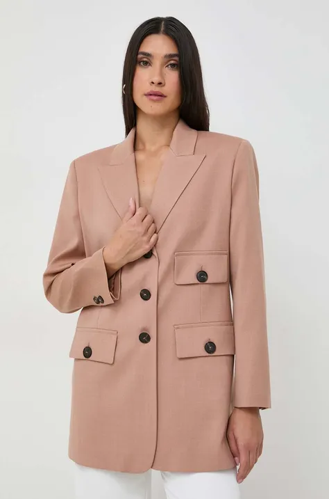 Vlnená bunda Pinko béžová farba, jednoradová, jednofarebná